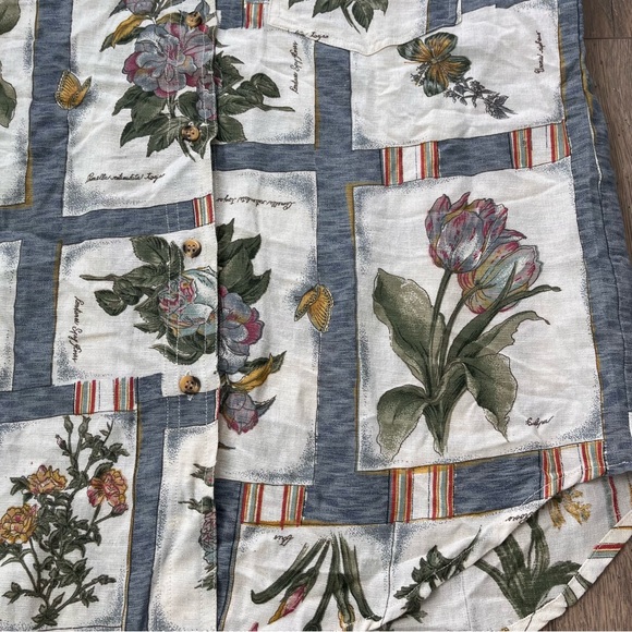Vintage Patchwork Floral Boho Denim Collard Button Up Blouse Linen HGNY - Picture 2 of 8